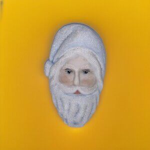Mosser Glass Hand Painted Santa Face Paperweight Signed Christmas Holiday Paperw